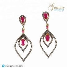 Pave Diamond Ruby Dangle Earrings