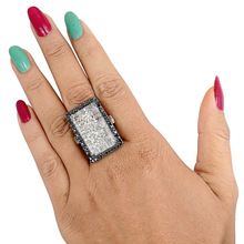 Silver Loose Diamond Crystal Rectangle Shaker Ring