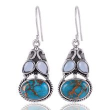 Ethnic Earring Natural Blue Copper Turquoise, Sky Blue
