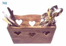 Wood heart cut cutlery basket