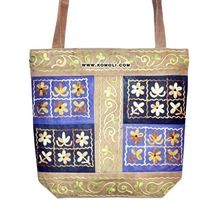 Embroidered suede leather tote bag handbag