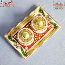 Kundan work marble tray