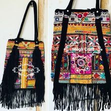 Mirror Work Shoulder Fringe Bag