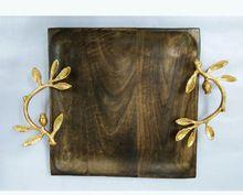 Wooden Tray with Metal Brass Handle