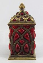 DECO BOX BLOWN GLASS -RED ANTIQUE BRASS