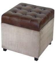 Leather Canvas Puff Stool