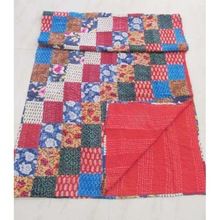Vintage Silk Sari Twin Kantha Quilt Old Patola Patchwork Quilt