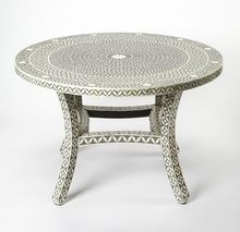 Round bone inlay grey four seater dining table