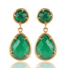 Green Onyx Gemstone Brass Drop Earring