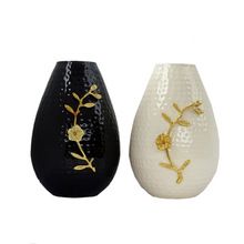 Ivory and Black Drop Hammered Flower Vase