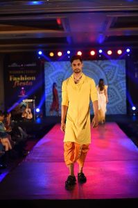 Yellow Kurta With Cowls Neck And Dhoti