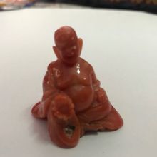 Coral Gemstone Carving of Laughing Buddha