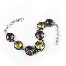 Fabulous Round Shape Amethyst Silver Bracelet