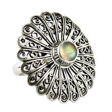 Flower Designs Labradorite Silver Geometry Gemstone Ring