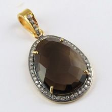 Prong Setting Smoky Quartz AND CZ Silver Pendant