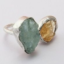 Rough Aquamarine and Citrine Ring