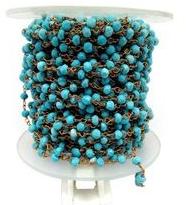 Stunning Created Turquoise Gemstone Rosary Style Beaded Chain