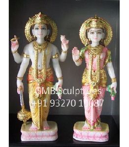 White Marble Pair of Vishnu Laxmi Statue