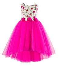 High Qualty Pink Embroidered Hi-Low Girls Party Dress