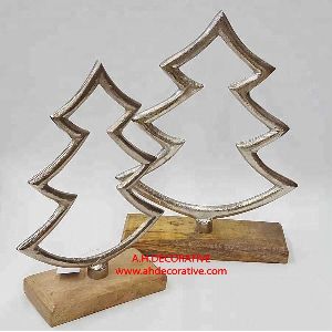 Aluminum Christmas Tree On Wooden Base