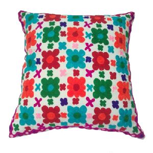 colorful hand embroidered cushion cover