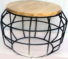 Round Shape Metal Table with Wooden Top