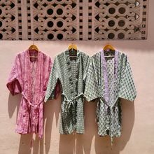 Hand block printed Multi color Cotton bathrobes