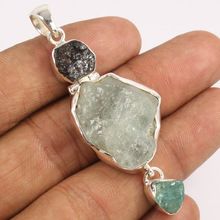 AQUAMARINE, APATITE and BLACK TOURMALINE Gems pendant