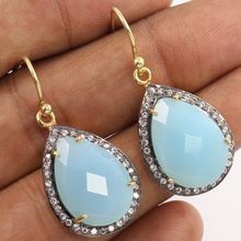BLUE CHALCEDONY and CZ Gemstones Earrings