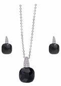 Rhodium Plated Black Onyx Jewelry Set