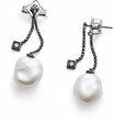 Rhodium Plated Pearl and CZ Studded Dangle Earring