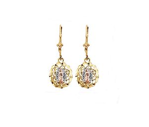 Three Tone Plated Mother Mary Dangle Earring