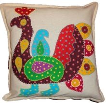 Hand Embroidered Peacock Cushion Cover