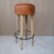 Industrial Leather seat Wood bar stool,