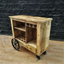 Industrial Mango Wood Bar Serving Trolley