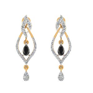 Gold Diamond Black Onyx Gemstone Earrings