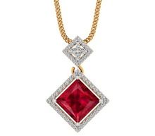 Gold Princess Cut Ruby Diamond Pendant
