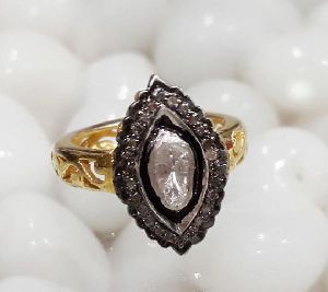 G6911 Sterling Silver Rose Cut Polki Diamond Ring