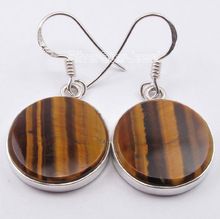 BROWN TIGERS EYE Round Flat Gemstones Earring