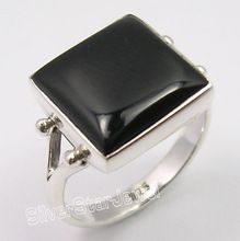 Cabochon square shape black onyx gemstone mens ring