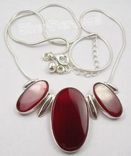 RED FIRE BIG CARNELIAN 3 STONE Snake Chain Necklace