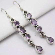 Sterling Silver PURPLE AMETHYST LONG Earrings