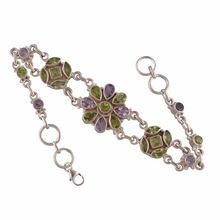 Amethyst peridot silver bracelet