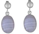 Blue lace agate oval shaped gemstone with pearl pure silver earring