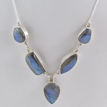Labradorite Semi Precious Stone Silver Necklace