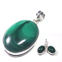 Malachite Stone Silver Earrings