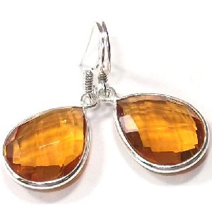 Tear Drop Stone Bezel Set Drop Glass Earrings