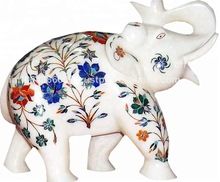 White Marble Inlay Elephant Statue