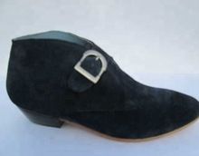 Blue suede ankle boot with buckle for ladies