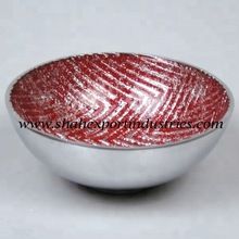 Red enamel coated serving bowl
